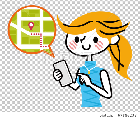 スマホ 地図 女性のイラスト素材