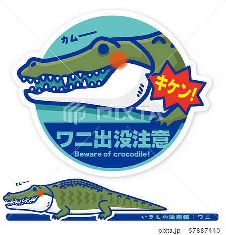 いきもの注意報:ワニ(クロコダイル)出没注意サイン いきもの注意報:ワニ(クロコダイル)出没注意サイン 67887440