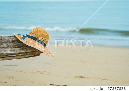 海と流木と麦わら帽子 67887828
