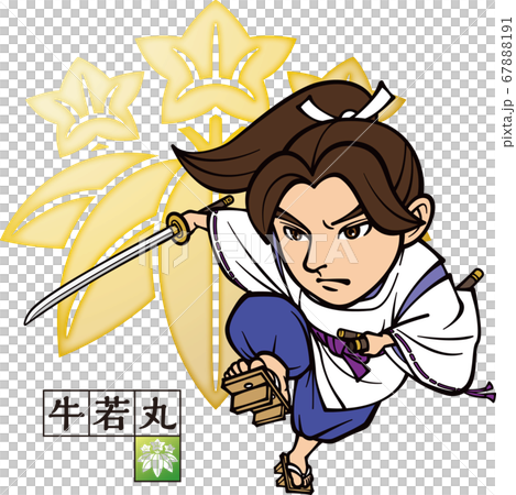 刀を持って戦う牛若丸【2頭身・家紋】 67888191