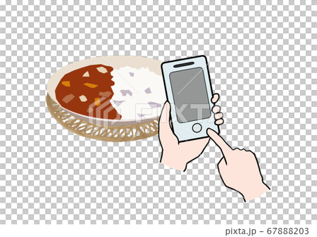 スマホで料理の撮影 カレーライス のイラスト素材 6703