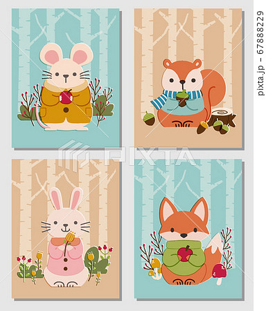 かわいい森の動物たちのカードセットのイラスト素材 6789