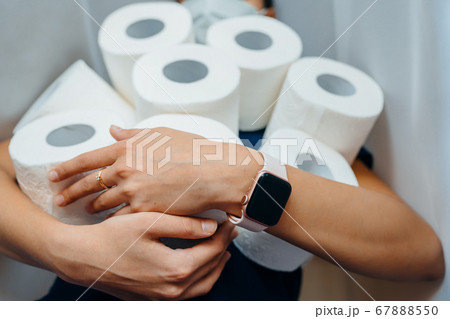 People are stocking up toilet paper for home quarantine from coronavirus. People are stocking up toilet paper for home quarantine from coronavirus. 67888550