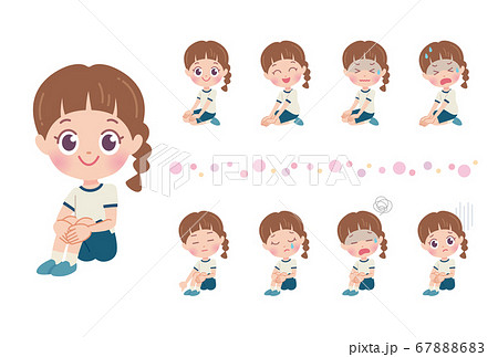 座る女の子 全身 イラストのイラスト素材 6786