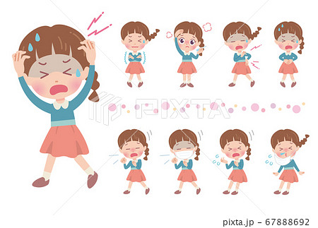 体調不良 女の子 全身 イラストのイラスト素材