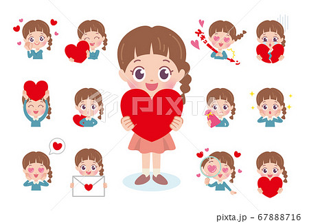 ハートと女の子 上半身 イラストのイラスト素材