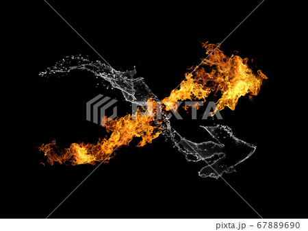 抽象的な炎と水の矢印が交差する3Dイラスト 抽象的な炎と水の矢印が交差する3Dイラスト 67889690