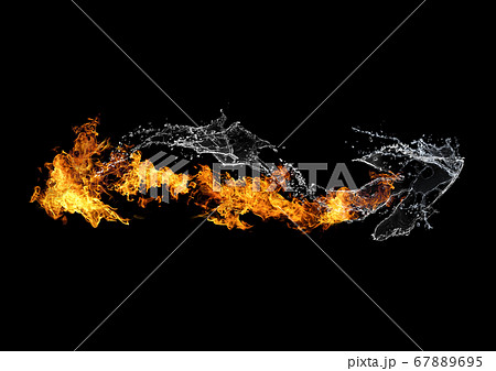 抽象的な炎と水の矢印が交差する3Dイラスト 67889695