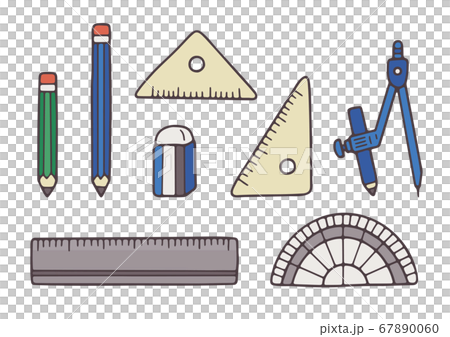 文房具 ステーショナリー 定規 鉛筆 消しゴム 線画 イラストのイラスト素材