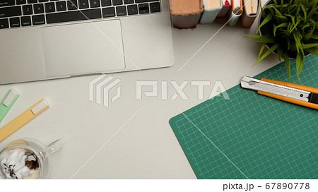 Workspace with copy space, laptop, cutting mat, Workspace with copy space, laptop, cutting mat, 67890778