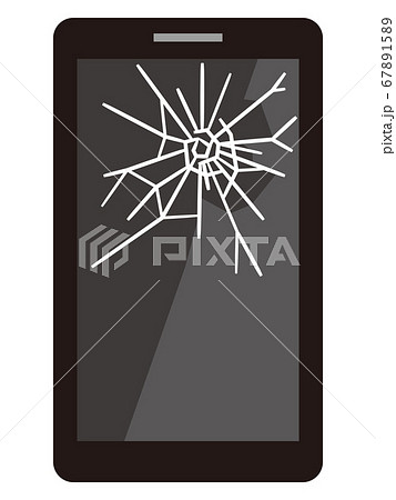 画面がひび割れたスマホ 67891589