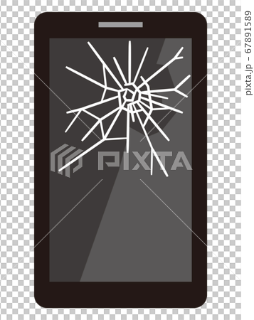 画面がひび割れたスマホ 67891589