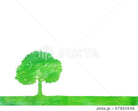 木のシルエットと野原 水彩色鉛筆のテクスチャのイラスト素材