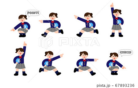 本を片手に指を指すブレザー女子 シンプルカラー のイラスト素材