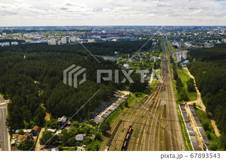 aerial photography of railway tracks and cars.Top view of cars and Railways.Minsk.Belarus aerial photography of railway tracks and cars.Top view of cars and Railways.Minsk.Belarus 67893543