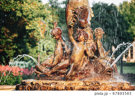 Riga, Latvia. Fountain Nymph In Water Splashes In Aspazijas Boulevard Near National Opera House 67893565