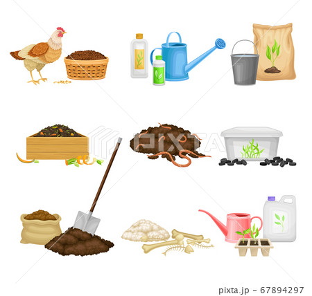 Organic Fertilizer Piles and Packs as Natural Nutrients for Soil and Plant Growth Vector Set Organic Fertilizer Piles and Packs as Natural Nutrients for Soil and Plant Growth Vector Set 67894297