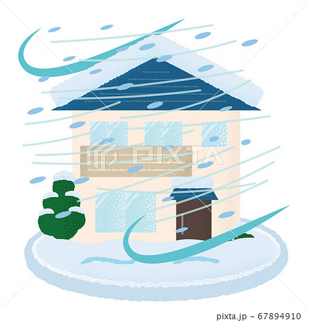 吹雪の被害を受ける住宅のベクターイラストのイラスト素材