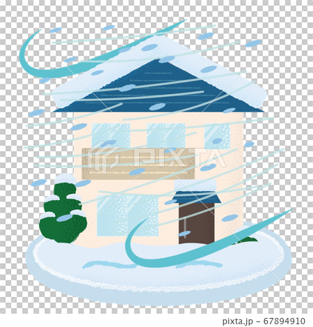 吹雪の被害を受ける住宅のベクターイラストのイラスト素材