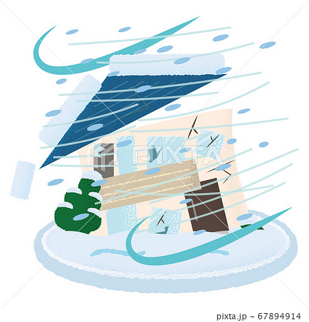 吹雪の被害を受ける住宅のベクターイラストのイラスト素材