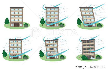 台風の被害に遭うマンションのベクターイラストセット 台風の被害に遭うマンションのベクターイラストセット 67895035