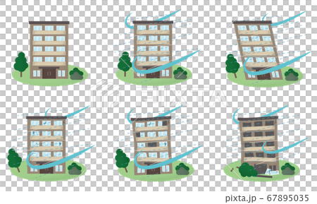台風の被害に遭うマンションのベクターイラストセット 台風の被害に遭うマンションのベクターイラストセット 67895035