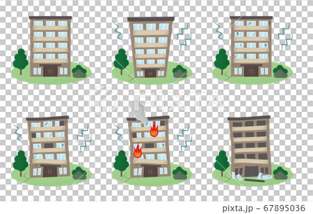 地震の被害に遭うマンションのベクターイラストセット 地震の被害に遭うマンションのベクターイラストセット 67895036