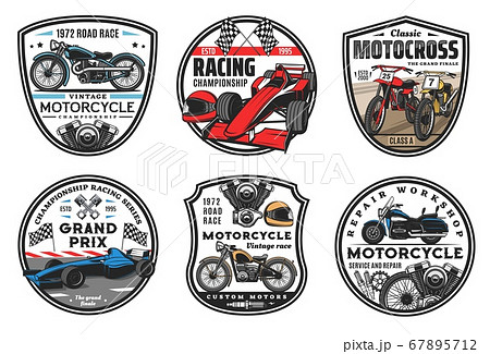Racing sport icons, motocross and cars races 67895712