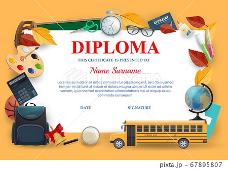 Diploma, school education certificate template Diploma, school education certificate template 67895807