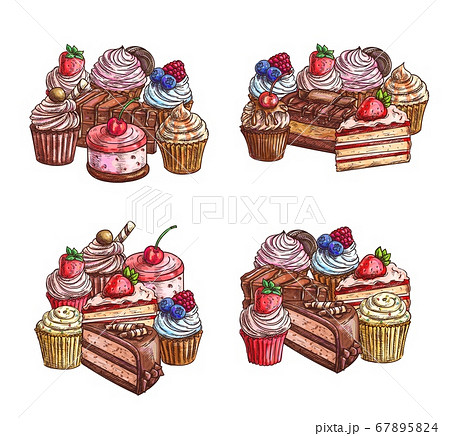 Cakes desserts sketch, sweet chocolate cupcakes Cakes desserts sketch, sweet chocolate cupcakes 67895824