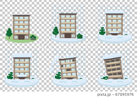 大雪の被害に遭うマンションのベクターイラストセット 67895976