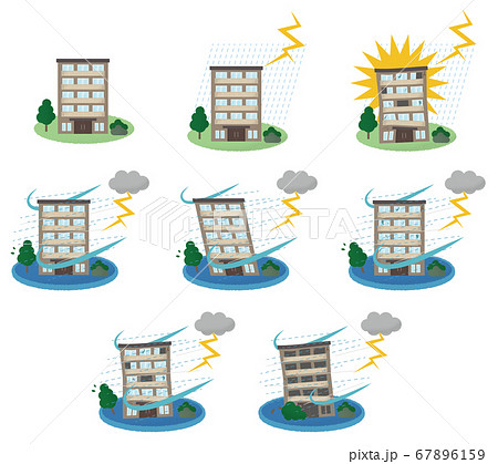 雷雨の被害に遭うマンションのベクターイラスト 67896159