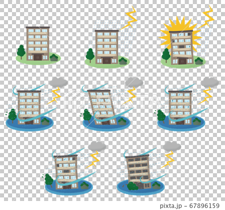 雷雨の被害に遭うマンションのベクターイラスト 67896159