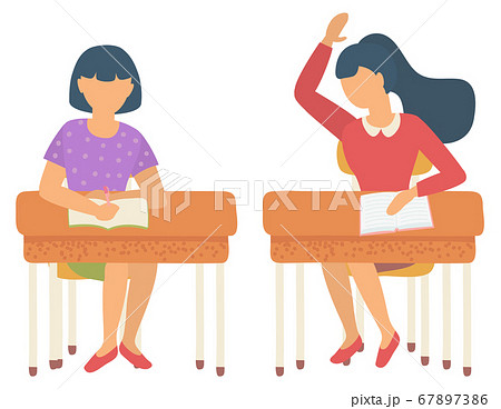 Schoolgirl Classmates at Lesson Classroom School Schoolgirl Classmates at Lesson Classroom School 67897386