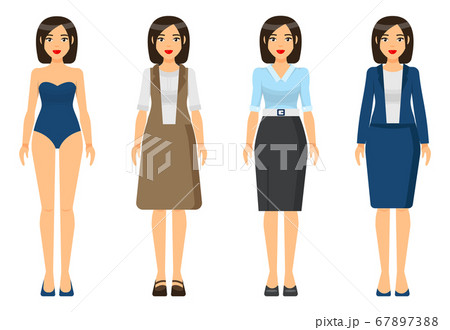 Dresscode of businesswoman or businesslady, set of clothes, woman in underwear, office style Dresscode of businesswoman or businesslady, set of clothes, woman in underwear, office style 67897388