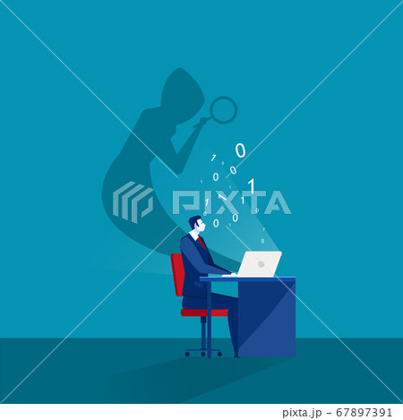businessman looking on laptop computer with shadow mask stealing passwords and login computer security concept businessman looking on laptop computer with shadow mask stealing passwords and login computer security concept 67897391