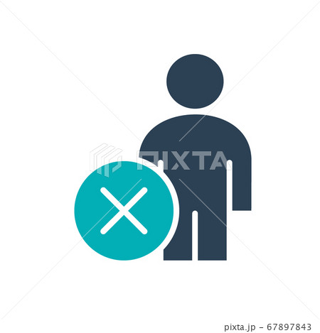 Man with cross checkmark colored icon. User profile, employee rejected symbol 67897843