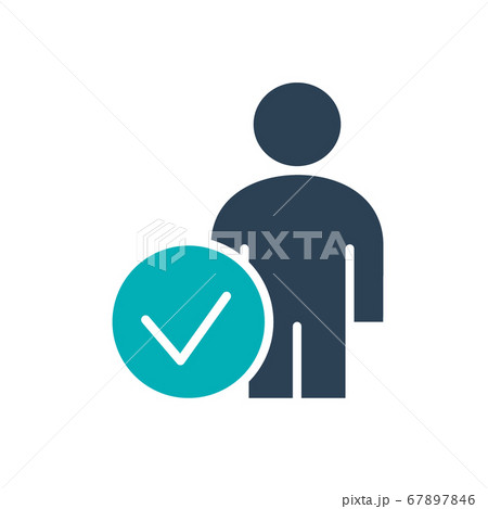 User with tick checkmark colored icon. Human verification, authentication symbol 67897846