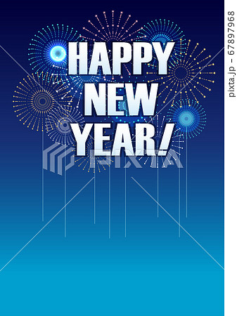 Happy New Yearのロゴと花火の背景イラストのイラスト素材