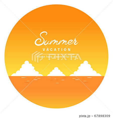 夕焼けの海の丸フレーム タイトル文字入り のイラスト素材 6709