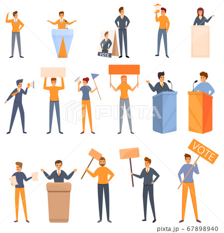 Agitation icons set, cartoon style 67898940