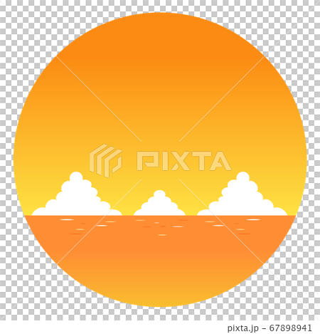 夕焼けの海の丸フレーム 67898941