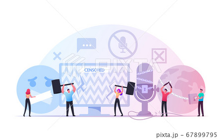 Characters Fighting with Censorship. People Remove Tape from Mount, Cut Chains and Censored Info. Freedom of Speech Characters Fighting with Censorship. People Remove Tape from Mount, Cut Chains and Censored Info. Freedom of Speech 67899795