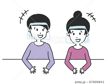 飲食店で会食している男女 フェイスシールドのイラスト素材
