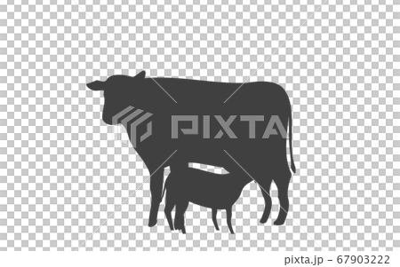 母牛の乳を吸う子牛のシルエットイラストのイラスト素材