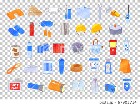 防災グッズセットイラスト/アナログ風 防災グッズセットイラスト/アナログ風 67903714