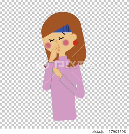 長頭髮的不適女人的上半身 長頭髮的不適女人的上半身 67903808