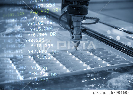 The abstract scene of abrasive water jet machine. 67904602