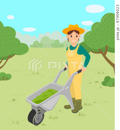 Farmer with Trolley Agriculture and Farming Vector 67906023