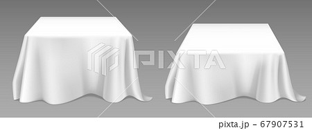 Vector Realistic White Tablecloth On Tablesのイラスト素材